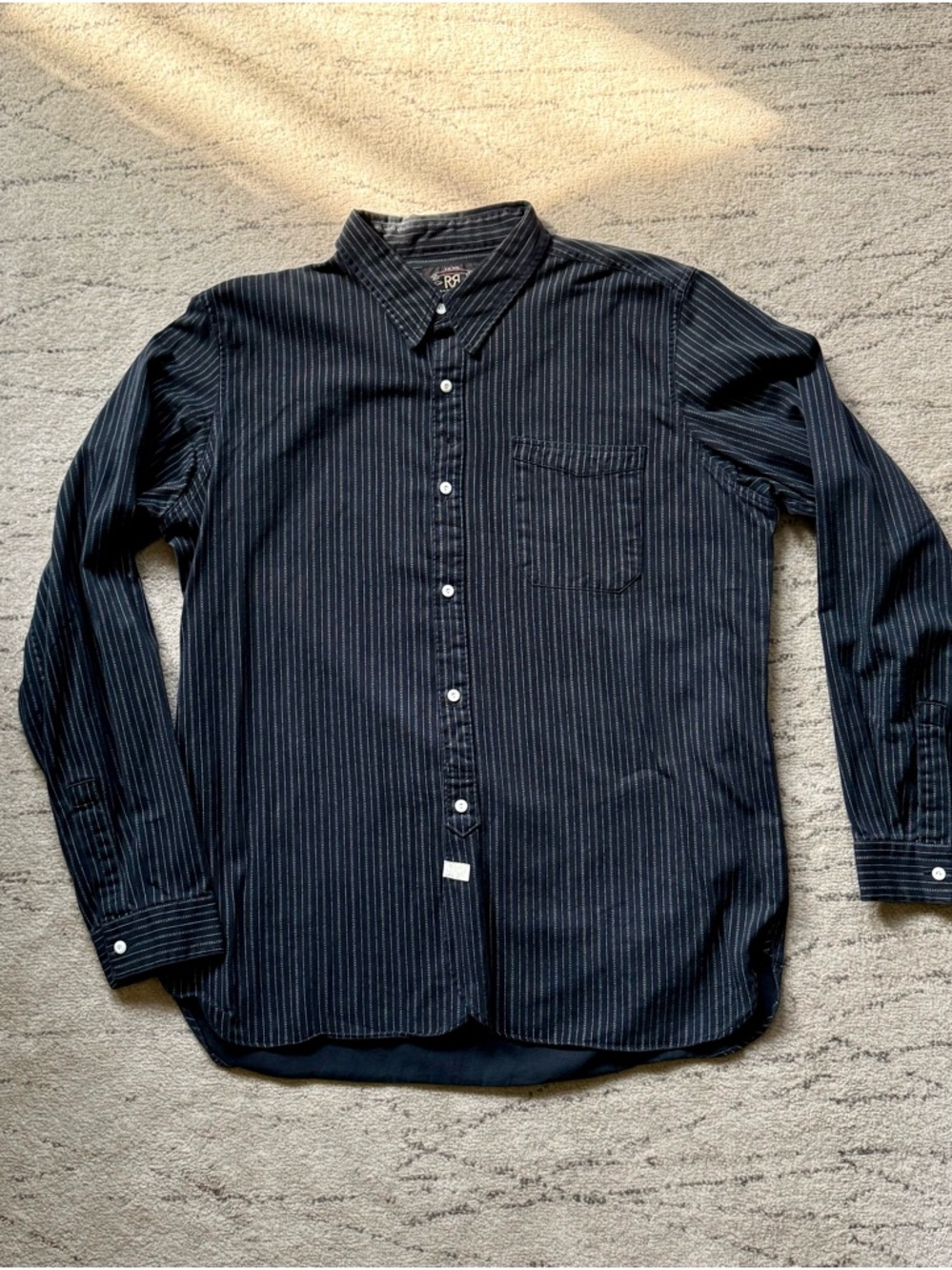 RRL Ralph Lauren Double RL Pin Striped Shirt in Black  - XL
